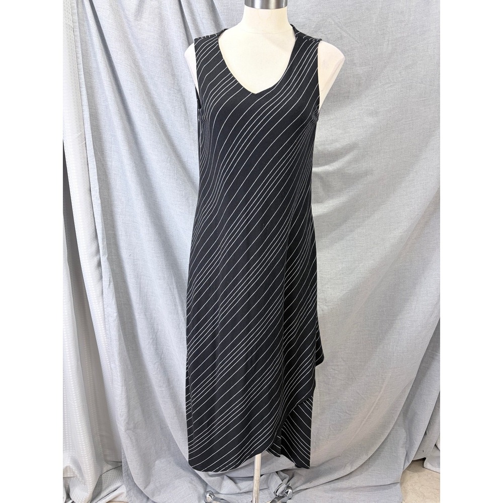 Chalet Black White Pinstripe Bias Cut Sleeveless Asymmetrical Maxi Dress M USA